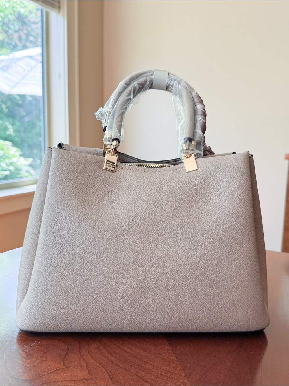 Badgley Mischka Taupe Satchel with Scarf Detail - Picture 4 of 10